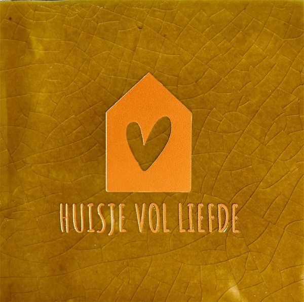 Originele tegeltjes met houten standaardje Huisje vol liefde